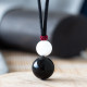 白砗磲黑曜石葫芦吊坠 Tridacna Stone and Obsidian Gourd Pendant 白砗磲黑曜石葫芦吊坠 Tridacna Stone and Obsidian Gourd Pendant