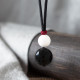 白砗磲黑曜石葫芦吊坠 Tridacna Stone and Obsidian Gourd Pendant 白砗磲黑曜石葫芦吊坠 Tridacna Stone and Obsidian Gourd Pendant