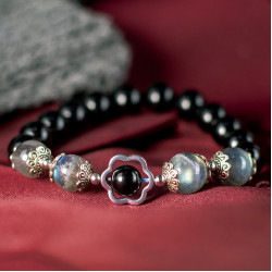 黑曜石+拉长石手链 Mix Crystal Bracelet (Obsidian + Labradorite) 黑曜石+拉长石手链 Mix Crystal Bracelet (Obsidian + Labradorite)