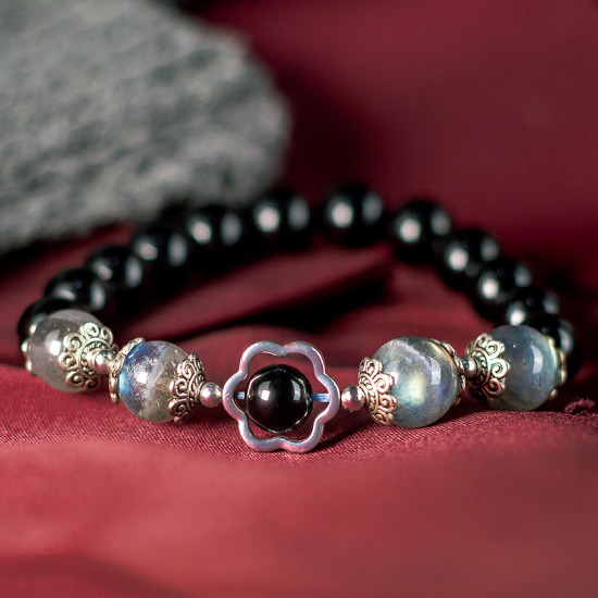 黑曜石+拉长石手链 Mix Crystal Bracelet (Obsidian + Labradorite) 黑曜石+拉长石手链 Mix Crystal Bracelet (Obsidian + Labradorite)