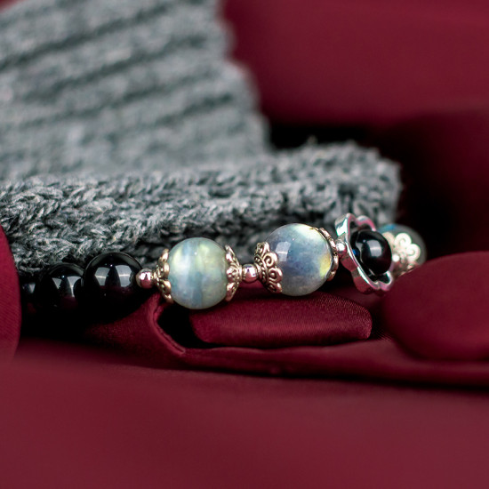 黑曜石+拉长石手链 Mix Crystal Bracelet (Obsidian + Labradorite) 黑曜石+拉长石手链 Mix Crystal Bracelet (Obsidian + Labradorite)